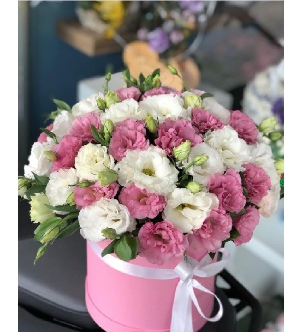 manavgat kutuda pembe lisyantus side zarif çiçek aranjmanı şefkat çiçeği